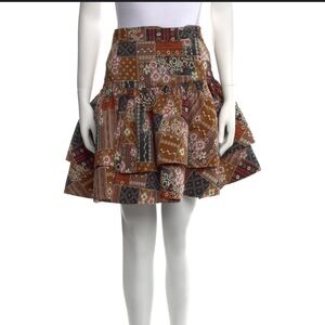 Selkie Patchwork Floral Brown Tiered Mini Skirt